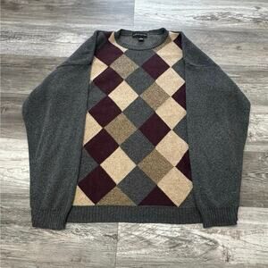 Vintage 90s Croft & Barrow Gray Tan Mens XLT Diamond Argyle USA‎ Grandpa Sweater